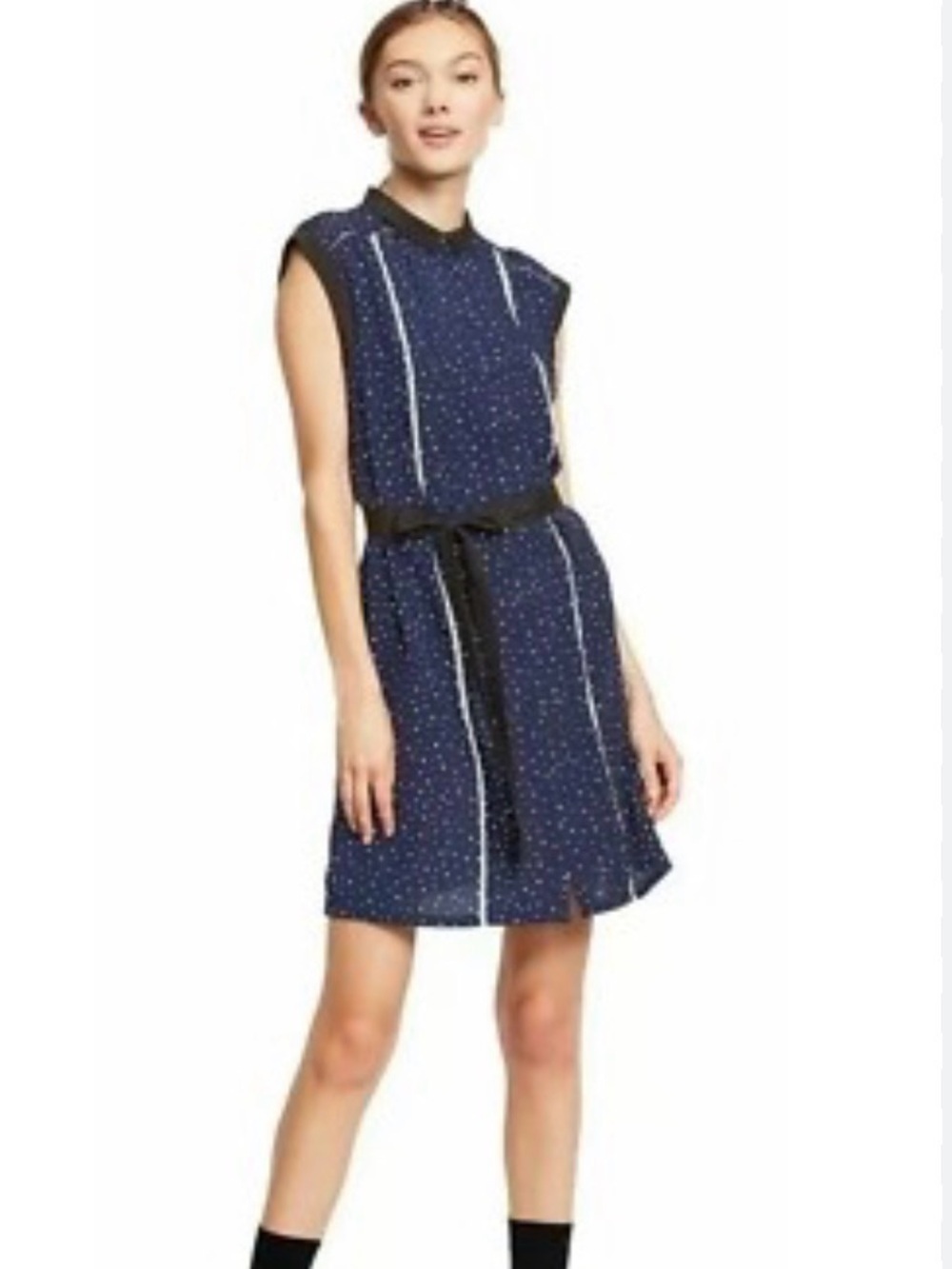 EUC Jason Wu Navy Polka Dot Belted Dress | XS